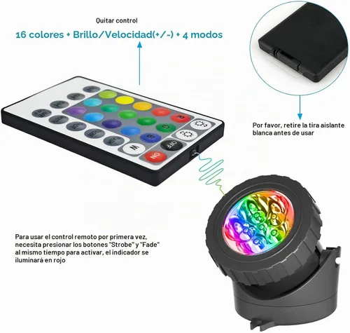 Vista 4 de T-SUN Luz LED para Estanque, 3 Cabezales de Luz Sumergibles, Luces LED para Estanque que Cambian de Color, Luz de Estanque de Jardín con Control