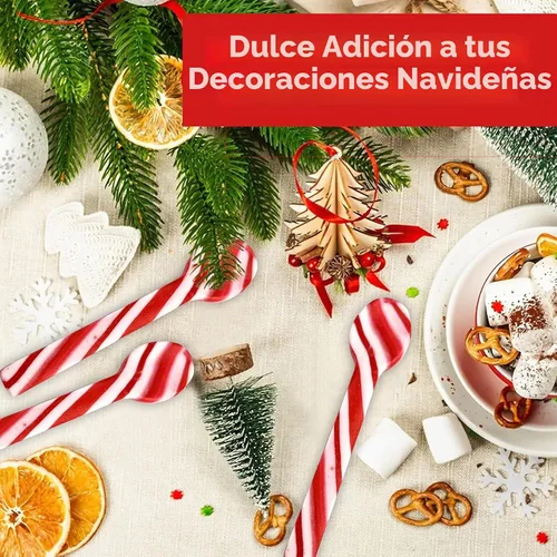 Vista 2 de Cucharas de bastón de caramelo de menta, sin colorantes, paquete de 12 cucharas de chocolate caliente con sabor a menta de Navidad envueltas