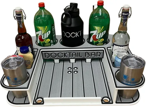 Vista 9 de Docktail Butler - Organizador de mesa para barco, barra portátil montada al vacío con portavasos A - Blanco