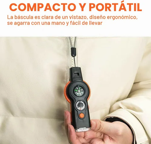 Vista 2 de Brújula multifunción 7 en 1, termómetro de seguridad de supervivencia al aire libre, brújula, espejo LED, lupa, multiherramienta para camping