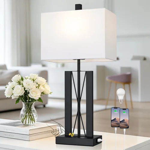 Vista 10 de Lolikit Lámparas de mesa con control táctil de 23.5 pulgadas, lámpara de noche de metal para dormitorio, juego de 2 con puertos USB A+C y salida