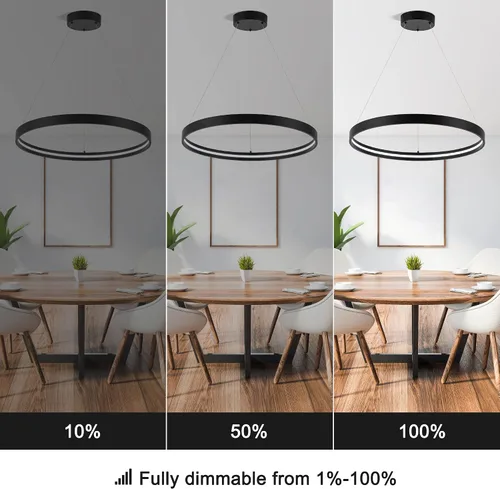 Vista 3 de Lámparas de araña LED modernas en negro, lámparas de araña LED contemporáneas regulables de 1 anillo, lámpara colgante LED moderna para sala