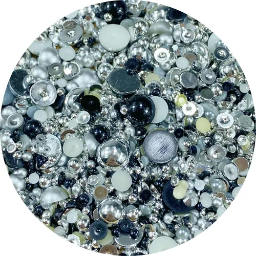 Vista 27 de Cuentas de resina con diamantes de imitación, mitad redonda, cuentas de perlas planas de 30 g, cuentas de media perla con diamantes de imitación