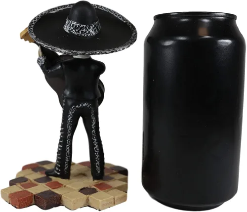 Vista 4 de Ebros Tradicional Charro Traje Negro Mariachi Banda Musical Jugador Esqueleto Figura Esqueleto Día de los Muertos Folk Músico Dias De Los Muertos