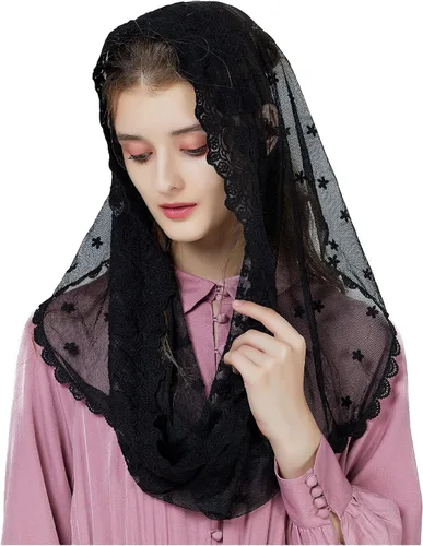 Vista 3 de BEAUTELICATE Easter Catholic Mantilla Chapel Veil Latin Mass Halloween Church Cathedral Lace Head Covering