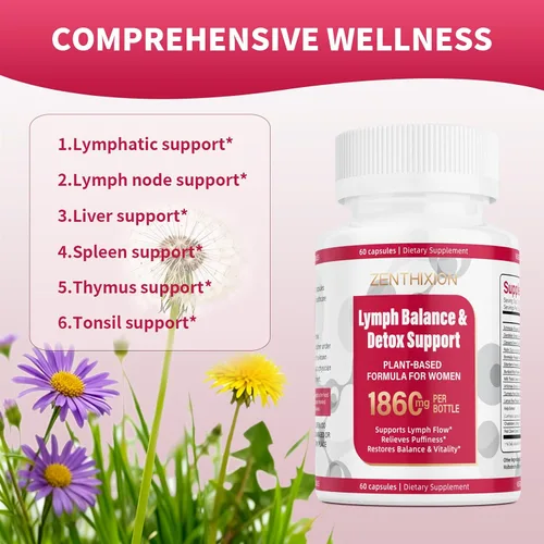 Vista 3 de Suplementos de drenaje linfático, suplemento de apoyo del sistema linfático de 1860 mg para mujeres con diente de león, bardana, equinácea, rutina