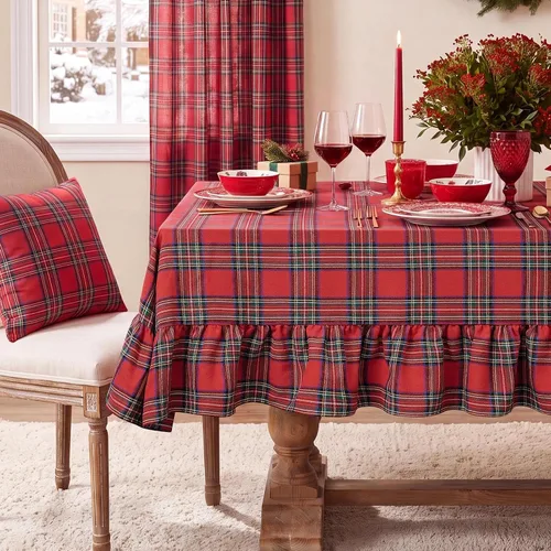 Vista 15 de Softalker - Mantel cuadrado a cuadros con borla, aguamarina, 55 x 55 Aqua Plaid