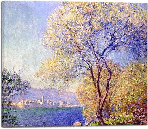 Vista 12 de Wieco Art Lienzo decorativo Monet Antibes Seen from The Salis Garden con marco dorado, impresión HD de 16 x 12 pulgadas, listo para colgar