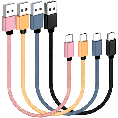 Vista 7 de Cable USB C de 1 pie, paquete de 4 unidades, cable USB A a USB C de carga rápida 3A, cable trenzado de nailon compatible con Samsung Galaxy A10e A20