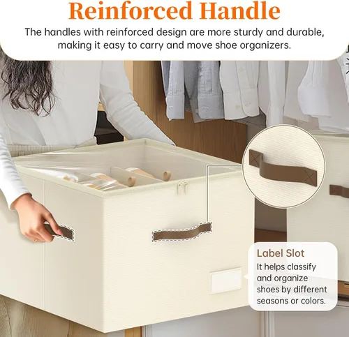 Vista 5 de Organizador de zapatos para armario, contenedores plegables de almacenamiento de zapatos, se adapta a hasta 16 pares, caja organizadora grande