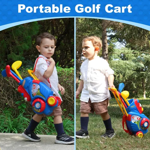 Vista 8 de Juego de Golf para Niños Pequeños para Niños y Niñas de 2 3 4 5 Años, Carrito de Golf Mejorado para Niños con Alfombrilla de Putting y Tablero