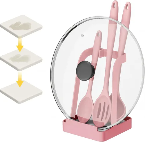 Vista 8 de NiHome Soporte para tapa de olla grande y soporte para cuchara con bandeja de goteo extraíble, organizador de encimera de cocina de hierro negro