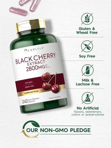 Vista 4 de Carlyle Concentrado de extracto de cereza negra 240 cápsulas Fórmula sin OMG y sin gluten Suplemento de serotina Prunus