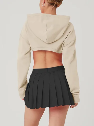 Vista 3 de LASLULU Sudadera corta con capucha para mujer, suéter de manga larga, suéter de forro polar, sudadera Y2K para salir, moda de otoño