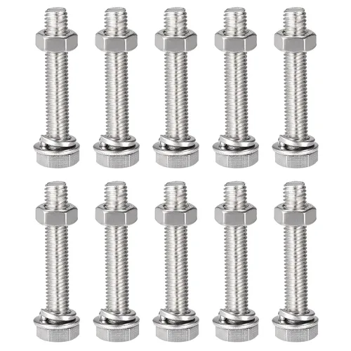 Vista 7 de uxcell Tornillos de cabeza hexagonal M8 x 0.630 in, tuercas, kits de arandelas planas y de bloqueo, pernos hexagonales de rosca completa de acero