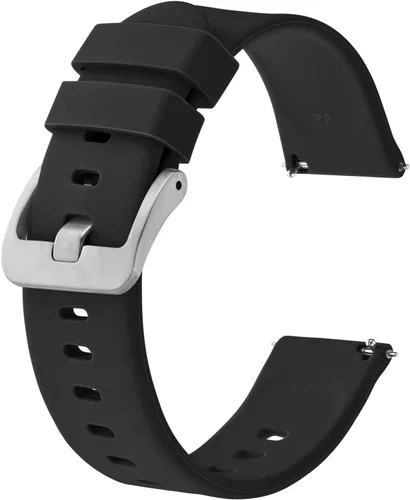 Vista 57 de BISONSTRAP Correas de reloj de silicona, correas de reloj delgadas con liberación rápida, 0.787 in, negro con hebilla negra