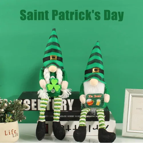 Vista 5 de Decoraciones del día de San Patricio, adornos de muñeca de gnomo irlandés de primavera, muñeco de elfo decorativo, trébol verde, regalo