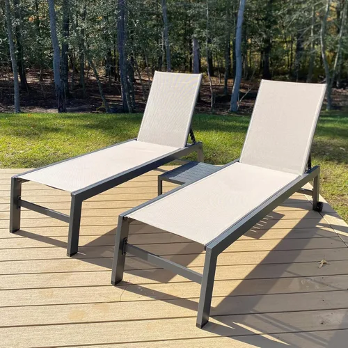 Vista 23 de PURPLE LEAF Juego de 2 tumbonas de aluminio para patio al aire libre con ruedas y mesa auxiliar, tumbona de piscina para jardín al aire libre, junto