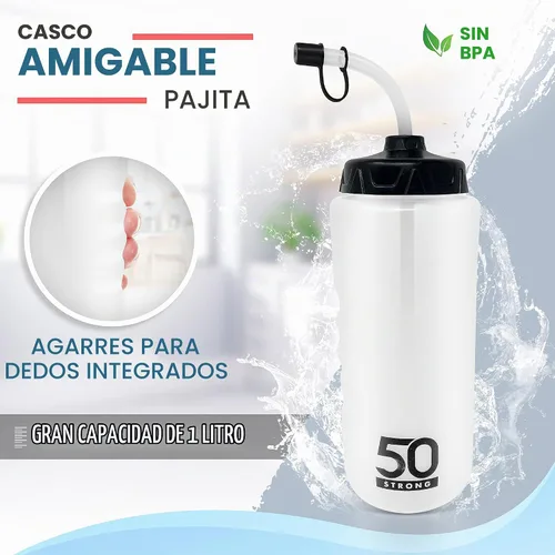 Vista 3 de 50 Strong Botella de agua de hockey y lacrosse con pajita, 1 litro
