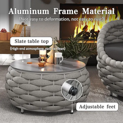 Vista 5 de Juego de muebles de mimbre de aluminio, 4 piezas, color gris Gris oscuro