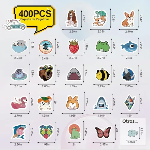Vista 2 de Arme Paquete de 400 piezas de calcomanías de animales, calcomanías lindas de animales impermeables, calcomanías de mascotas para niños pequeños