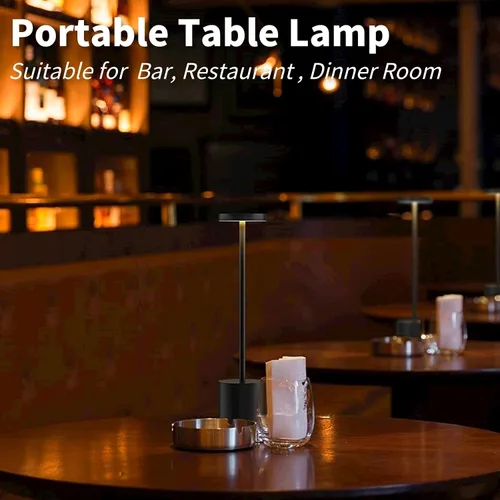 Vista 4 de Paquete de 2 lámparas a pilas, lámpara táctil de mesita de noche, lámpara de escritorio LED portátil con 3 brillos, lámpara de mesita de noche Negro