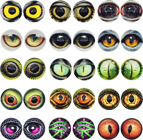 Vista 12 de 100 piezas de búho, serpiente, lagarto, ojos de animales, cabujón de cristal para hacer muñecas de arcilla, esculturas, accesorios