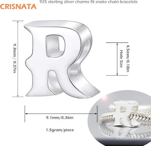 Vista 2 de 26 dijes de letras, cuentas de plata de ley 925 pulida con inicial del alfabeto A-Z, se adapta a pulseras con nombre europeo, regalo para madre