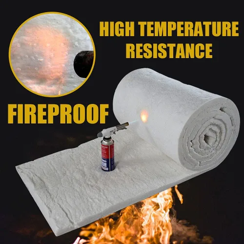 Vista 4 de Manta deflectora de fibra cerámica de 24" x 12" x 1" (gruesa) aislante ignífuga clasificada hasta 2400°F, resistencia a altas temperaturas