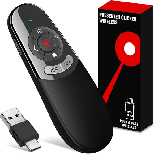 Vista 14 de Clicker de Presentación Puntero Láser Verde, Presentador Inalámbrico Puntero de PowerPoint Recargable, Puntero de Presentación RF 2.4GHz USB