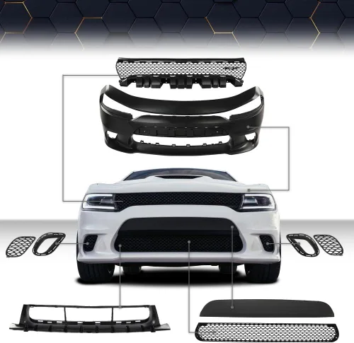 Vista 9 de PIT66 Kit de Reemplazo de Cuerpo para Parachoques Delantero Compatible con 2015 2016 2017 2018 2019 2020 2021 2022 Dodge Charger SRT Style Front