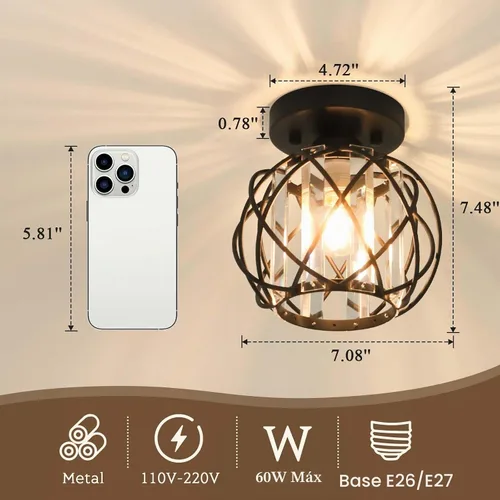 Vista 2 de Lámparas de techo para pasillo, montaje empotrado, E26, iluminación de techo con candelabro pequeño de cristal, iluminación interior para vestíbulo