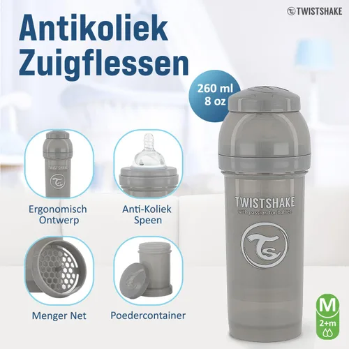 Vista 2 de Twistshake Biberones anticólicos – Biberones prémium de 8.8 fl oz/8 onzas con recipiente de almacenamiento de leche de 3.4 fl oz para una