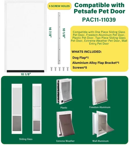 Vista 2 de Solapas grandes de repuesto para puerta con soporte de metal, tornillos y arandelas de acero inoxidable 304, compatibles con PetSafe Freedom
