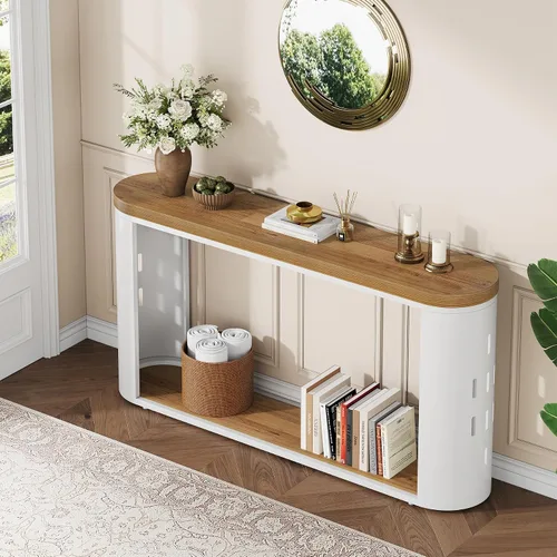 Vista 3 de Mesa consola de 55 pulgadas de largo para entrada, mesa de sofá detrás del sofá, mesa de entrada de madera, mesa de vestíbulo, mesa de pasillo