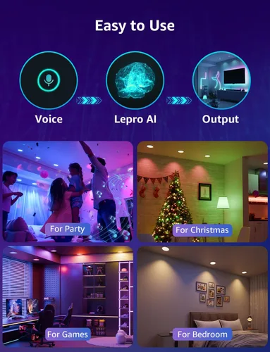 Vista 3 de Bombillas LED inteligentes BR1 AI de Lepro - Iluminación generada por IA, LightGPM 2 con LLM, sincronización de música LightBeats, control de voz a