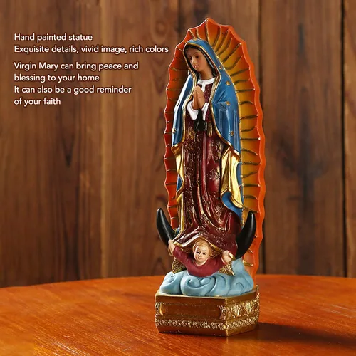 Vista 2 de Estatua de Guadalupe, hermosos detalles estatua cristiana elegante pintada a mano para el hogar