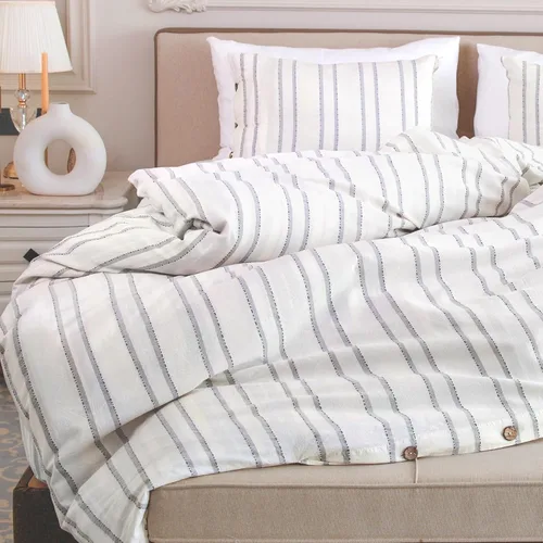 Vista 10 de Lavien Home, Juego de funda de edredón de algodón 100 % natural, tamaño individual, ropa de cama tipo lino a rayas de 2 piezas, prelavada para mayor