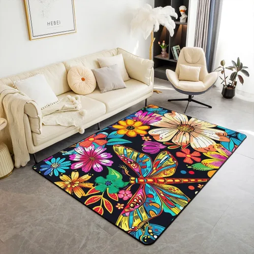 Vista 14 de Erosebridal Alfombra bohemia con estampado de ojos de 3 x 5 pulgadas, alfombra exótica de mariposa azul, estilo bohemio, alfombra decorativa moderna