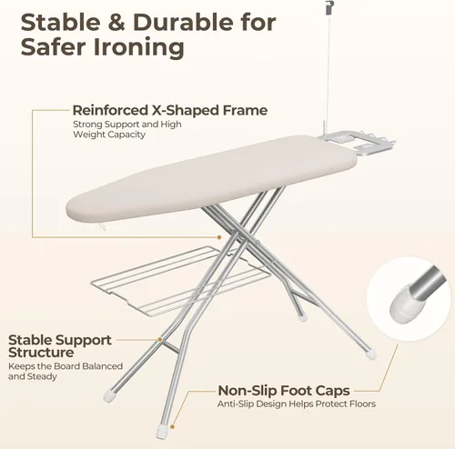 Vista 5 de Yaheetech Tabla de planchar con soporte de plancha, soporte para cable y Beige