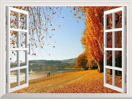 Vista 2 de wall26 - Mural de pared con adhesivo removible, decoración para el hogar Otoño Hojas Caídas Doradas