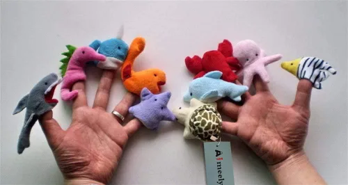 Vista 3 de Lindo bebé niños felpa animales marinos dedo marionetas suave océano juguete educativo 10PCS