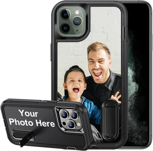 Vista 13 de Funda personalizada para iPhone 11, funda con soporte integrado y soporte, protección resistente a los arañazos, funda de fotos personalizada, haz