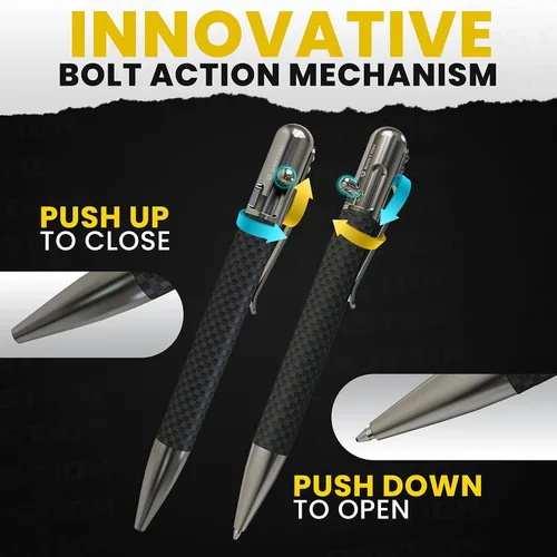 Vista 6 de BASTION Bolt Pen Fibra de carbono y acero inoxidable Cartucho de tinta extra negra de punta fina (0.020 in) para mujeres y hombres, bolígrafo