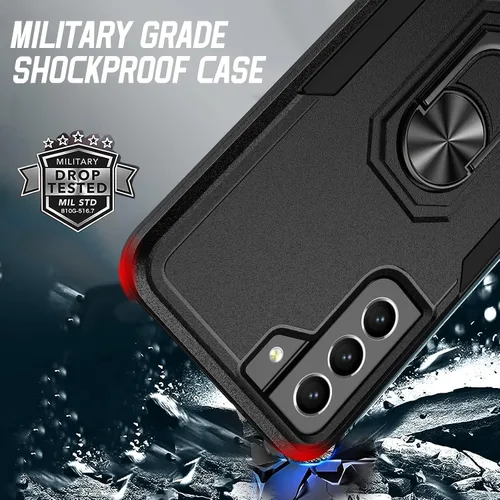 Vista 3 de Oterkin Funda para Samsung Galaxy S21 FE, resistente a prueba de golpes de grado militar con soporte y protector de pantalla de vidrio templado