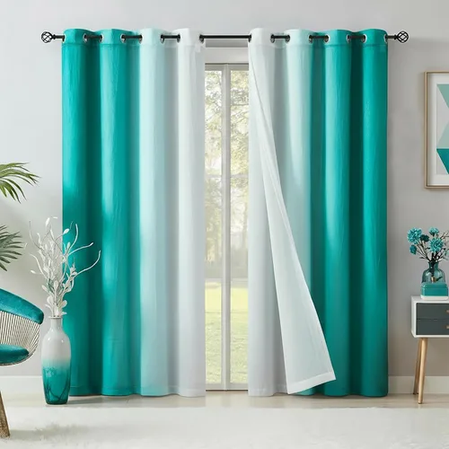 Vista 16 de Cortinas Completamente Opacas Azul Degradado de 63 pulgadas de Largo para Sala de Estar y Dormitorio, Cortinas con Aislamiento Térmico para Navidad