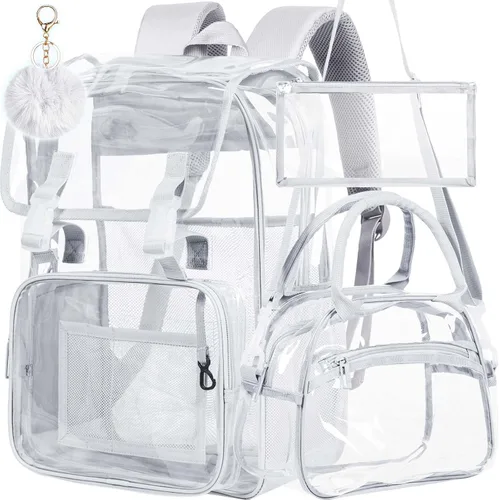 Vista 40 de Mochila transparente, aprobada por el estadio, para niñas y niños, mochila transparente de PVC resistente para mujeres y hombres