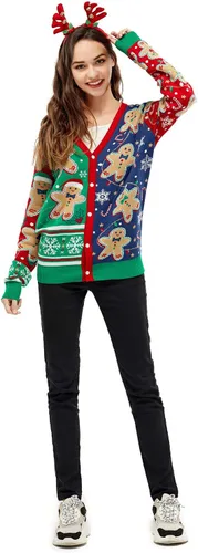 Vista 4 de Suéter feo de Navidad unisex para mujer, divertido suéter de Papá Noel para fiesta
