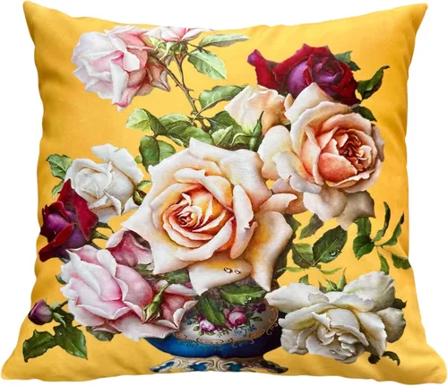 Vista 57 de Funda de cojín floral ligera de lujo, 18 x 18 pulgadas, pintura al óleo retro victoriana de doble cara, fondo negro, flor vibrante, funda de cojín