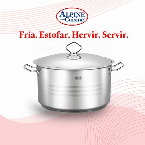 Vista 4 de Alpine Cuisine Olla de acero inoxidable con tapa de 3.6 cuartos de galón, resistente, grado comercial, horno holandés
